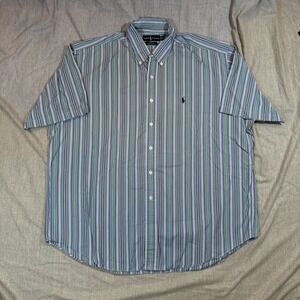 Ralph‎ Lauren Shirt Mens 2XL Blue Green Striped Blake Short Sleeve Polo Pony